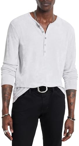 John Varvatos Men's Rosario Henley, Grey Mist