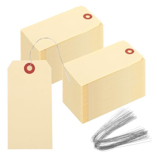 400 Pcs Shipping Tags Wire Tags 4 3/4 x 2 3/8 inches Paper Manila Tags with Metal Wire Attached, Reinforced Hole Writable Price Labels Blank Tag for Jewelry Clothing Multi-Purpose Use