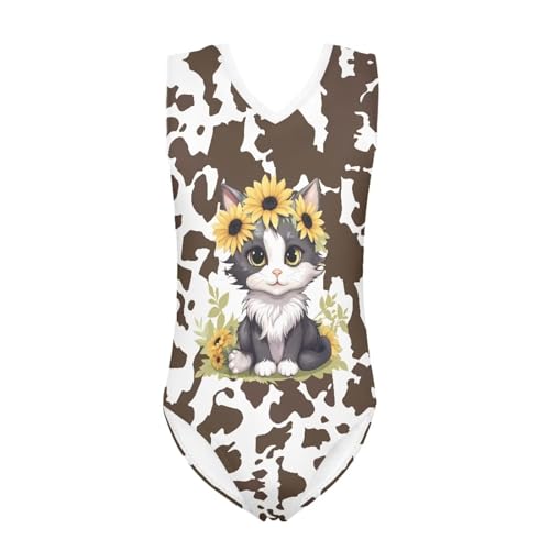 Image of Girls Cartoon Pattern One-Piece Swimsuits Sport Racer Swimwear Beach Bathing Suit, Size 5-14