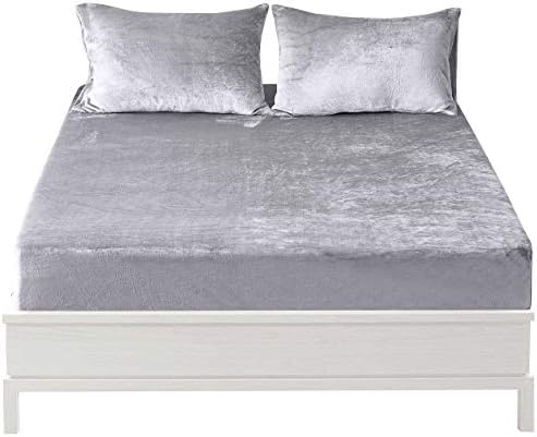 Jepson Fur Velour Flannel Fitted Bed Sheet Only 16 Inch Deep Pocket Stay On with Elastic Around Winter Warm Fuzzy Bottom Sheet,Twin Grey
