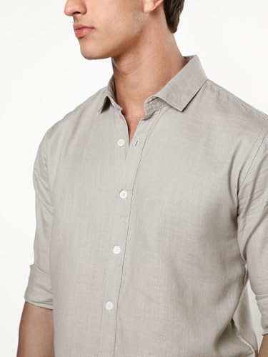 Image of Urbano Fashion Men's Linen Blend Full Sleeve Relaxed Fit Casual Solid Shirt