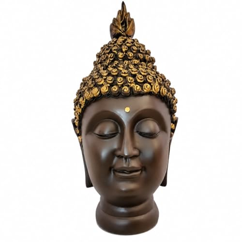 Image of Premium Resin Buddha Head Statue for Home Decor - 31 cm Antique Finish Meditating Buddha Face Showpiece for Living Room, Office, Meditation Room, Spiritual Decor & Gift Item (Brown & Gold)