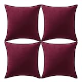 Fancy Homi 4 Packs Christmas Burgundy Decorative Throw Pillow Covers 18x18 inch/45x45 cm, Christmas Home Decor, Super Soft Faux Suede Solid Square Cushion Cover for Living Room Couch Sofa Bed