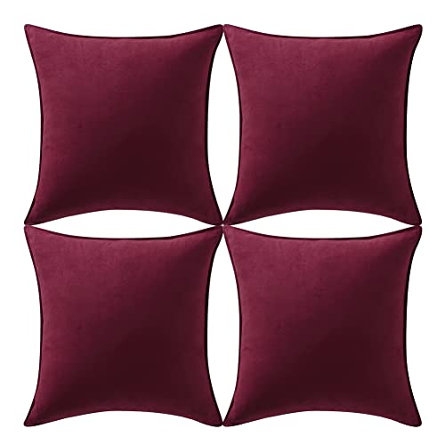 Fancy Homi 4 Packs Christmas Burgundy Decorative Throw Pillow Covers 16x16 inch for Couch Living Room Sofa Bedroom, Christmas Home Decor, Super Soft Faux Suede Solid Square Cushion Cover 40x40 cm
