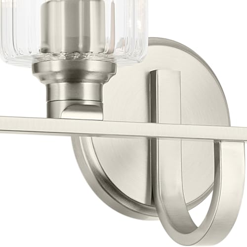 Image of Kichler Gioe 32.25 inch 4-Light Bathroom Vanity Light Fixture with Clear Fluted Glass in Brushed Nickel, Damp Rated for Bathroom, Powder Room, Over Mirror (32.25 inch W x 10.5 inch H), 55227NIFLU