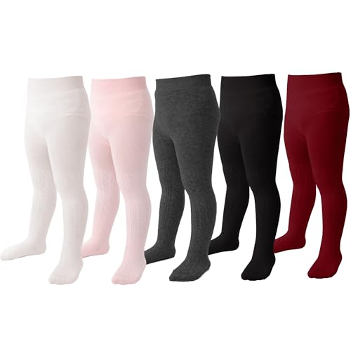 Image of Marchare Baby Girls Tights Thick Solid Cable Knit Leggings Winter Warm Stockings For Toddler Girls 1 /2 /3 /4 /5 Pack