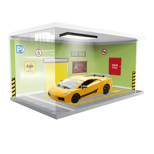 Vitrina de garaje – Modelo colector de luz de parque expositor | escaparate de coche, modelo de escena de garaje, exquisita exposición de estacionamiento para sala de estar