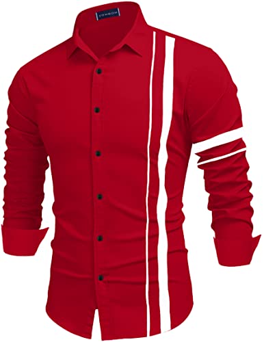 Image of Zombom Men Cotton Polyester Blend Regular Fit Striped Full Sleeve Casual Shirt