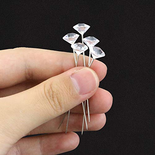 Faxco 200 Pieces 2\'\' Plastic Diamond Brooch, Flower Pins Corsages Pins Wedding Bouquet Pins Clear Crystal Pins - Thumbnail 2