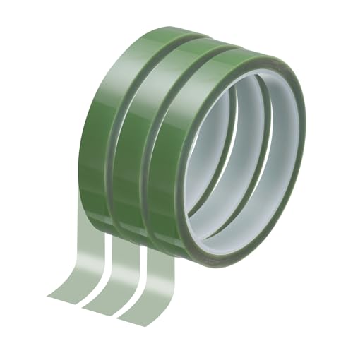 Image of HARFINGTON 3 Rolls High Temperature Masking Tape 15 /32 inch x108ft(12mmx33m) 0.05mm Thick PET Film Silicone Adhesive Heat Resistant Tapes for Heat Press Anodizing Circuit Board, Grass Green