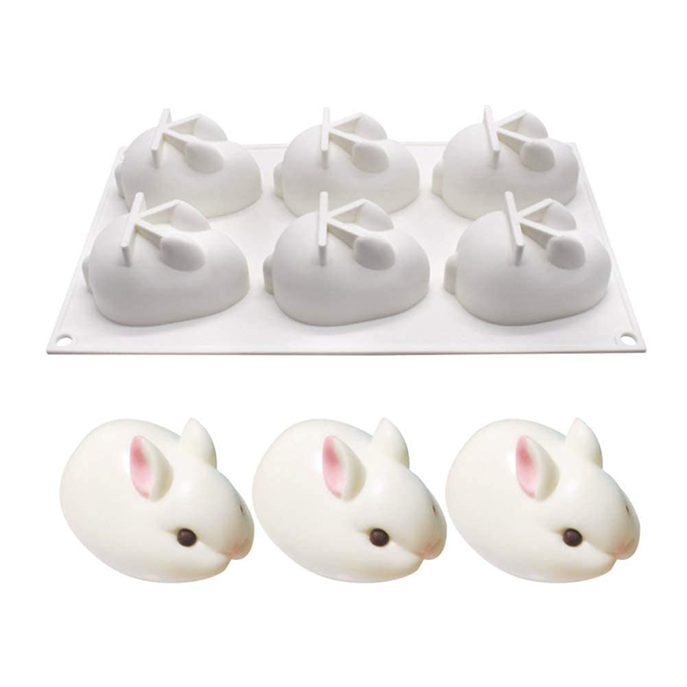 6-Cavity Molds Baking for Mousse Cake, 3D Rabbit Baking Molds Dessert Molds for Pastry Truffle Pudding Jelly Cheesecake, Bunny Shape, Non- Stick Baking Pan Dessert Molds Bread Toast Brownie Mold