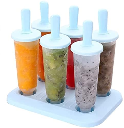 Image of Zeinwap Set of 6 Plastic Reusable Round Shape Ice Popsicle Makers - Homemade Popsicle Frozen Ice Cream Moulds Tray - Kulfi Candy Ice Lolly Mold For Children & Adults - Muilticolor,17X11.9X15.5 Cm