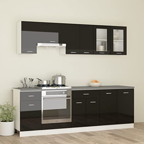 Muebles, gabinetes y almacenamiento, gabinetes de cocina, juego de 8 piezas con encimera de alto brillo negro