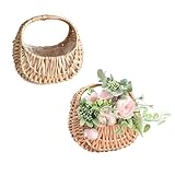Creahappy 2pcs Flower Girl Basket Imitation Straw Rattan Baskets Half-Moon Flower Hand Baskets Mini Woven Baskets Flower Gathering Basket with Handles Willow Basket for Home Wedding Decor Photo Props