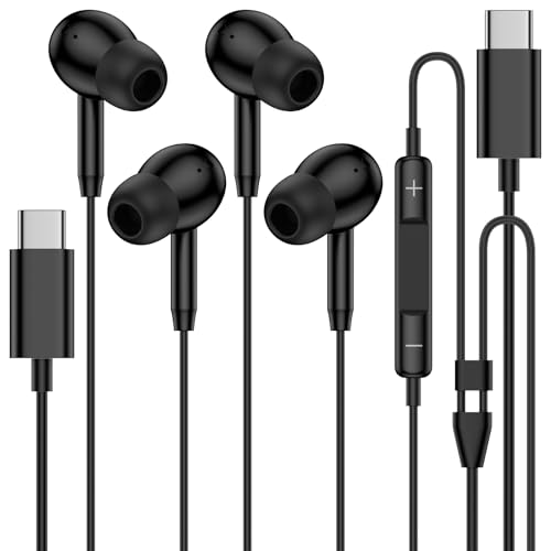 2Pack USB-C Earbuds with Mic & Volume for iPhone & Samsung