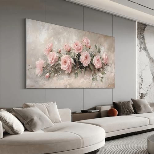 Peinture de roses abstraites sur toile de qualité supérieure fond clair 40x80 cm