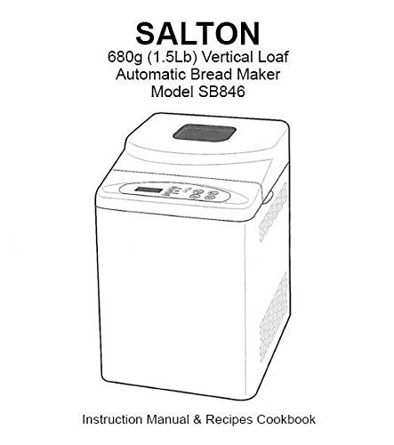 Illustration of the Salton Automatic Bread Maker Model SB846, showing its compact, vertical design with a control panel on the front and a viewing window on top.