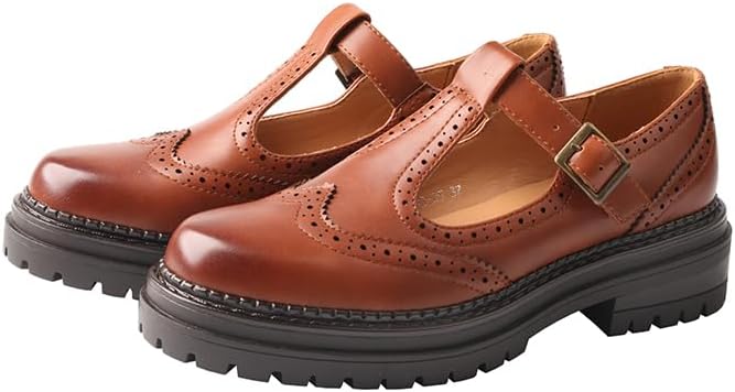 TMA Women's Chunky Platform Loafer - Vintage T-Strap Design