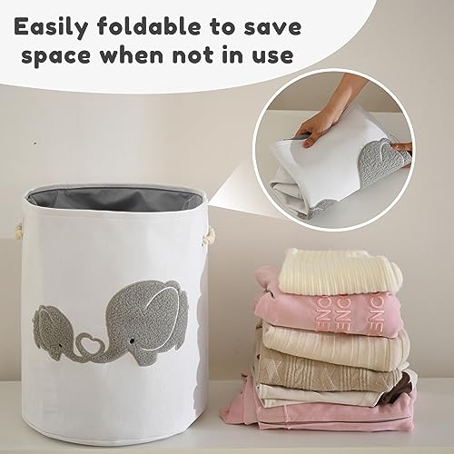 Image of Baby Hamper Extra Large Nursery Hamper, 58L Kids Toys Basket Laundry Basket for Baby's Dirty Clothes Collapsible Storage Basket Canvas Clothes Hamper Toy Box Dorm Room Essentials for College