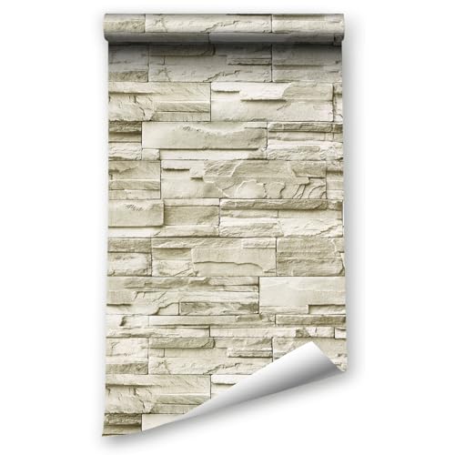 ANBILILA Rocher Auto-adhésif Papier Peint, 44,5x800CM Pierre de Brique Auto-adhésive Papier Peint en Vinyle étanche décoration Murale pour Murs Décoratifs