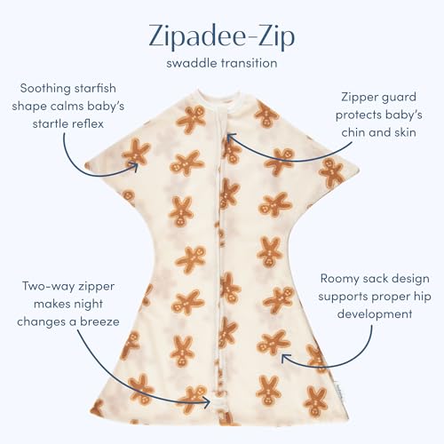 Image of SleepingBaby Zipadee-Zip Fleece Transition Swaddle - Arms-Out Wearable Blanket for Baby Sleep, Soft Breathable Fleece 0.8 TOG - Cookies, Small (4-8 Month)