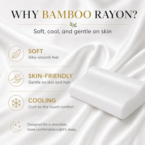 Image of Cooling Contour Pillowcase- Rayon Derived from Bamboo Contour Cervical Neck Pillow Case Cover- Breathable Silky Soft Pillowcase for Hot Sleepers,24 x14 x5 /3.7 Inches 1 Piece White