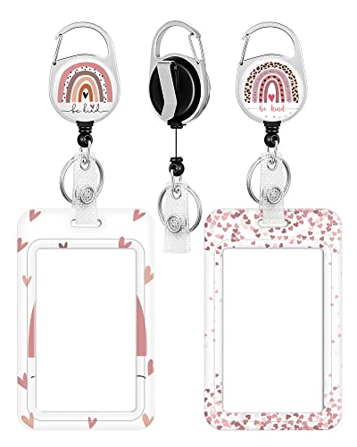 2 Pack Badge Holder and Heavy Duty Retractable Reel, ID Badge Holders with Retractable Clip for Nurse Teacher Student Office Women Men