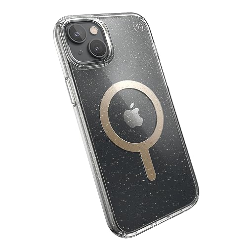 Image of Speck Clear iPhone 14 Plus Case - Drop Protection, Scratch Resistant, Built for MagSafe Slim Phone Case for 6.7 Inch iPhones 14 Plus - Anti-Yellowing - Presidio Perfect Glitter - Clear /Gold Glitter