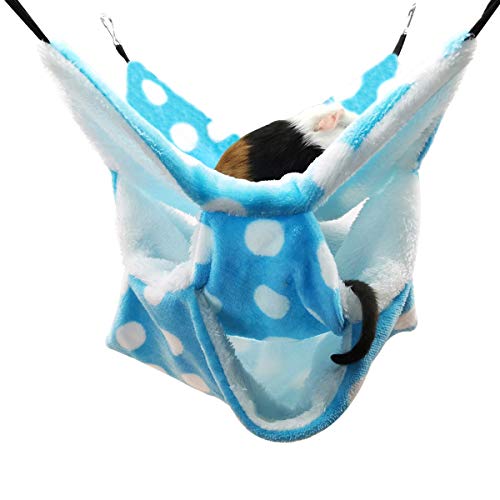 Image of LEFTSTARER Rat Ferret Sugar Glider Cage Hammock Bedding Small Pet Cage Accessories Toy Triple-Layer Hammock Bedding for Hamster Guinea Pig Sugar Glider Rat Ferret Chinchilla Playing Sleeping (Blue)