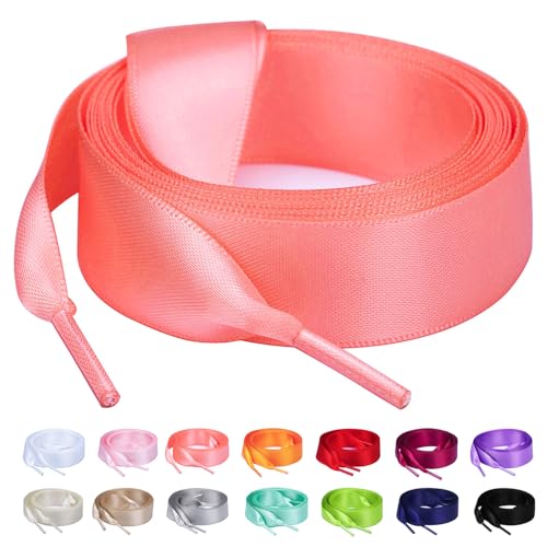 Image of Booyckiy 3 /4 inch Wide Satin Ribbon Shoelaces Flat Colorful Shoe Laces for Women Girls