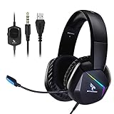 SOMIC Gaming Headset with Mic for PS4, Xbox One, PC Stereo Sound Headphone with Detachable Microphone, RGB LED Light, Soft Earmuffs, Volume Controller Gamer Headsets GS401 3.5MM Plug