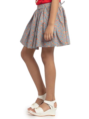 Image of Under Fourteen Girls 100% Cotton Printed Poplin Skirt | Skirt for Girls | Woven | 10-11 Yrs(Grey)