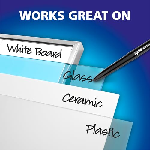 Image of EXPO Wet Erase Markers, Semi-Permanent, Assorted Colors, Fine Tip, 8 Count - For Writing on Glass, Whiteboards, Mirrors, Calendar, Labeling, Organizing