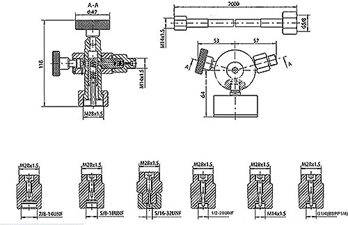 Kit de prueba de presión de nitrógeno, sistema de carga de acumulador hidráulico con manómetro, 3 calibres, 7 acoplamientos y 1 manguera de gas