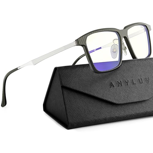 Image of ANYLUV Blue Light Glasses Men, Stylish Square Carbon Fiber Eyewear, Anti Eyestrain, Lightweight Mens Computer Gaming Glasses