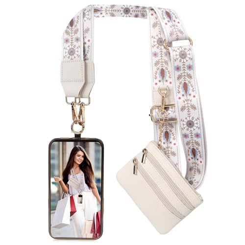 Image of XANGNIER Clip and Go Strap for Phone with Wallet Crossbody, Phone Strap with Zippered Wallet, Adjustable Anti Theft Cellphone Lanyard for Women, Cellphone Chain Accessories,Multicolor 9