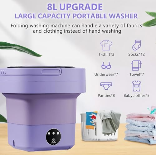 Mini Waschmaschine Faltbare,8L Camping Waschmaschine Klein mit Trockner,Effiziente Kleine für Babykleidung,Unterwäsche,Camping,Wohnmobile,Geschenke