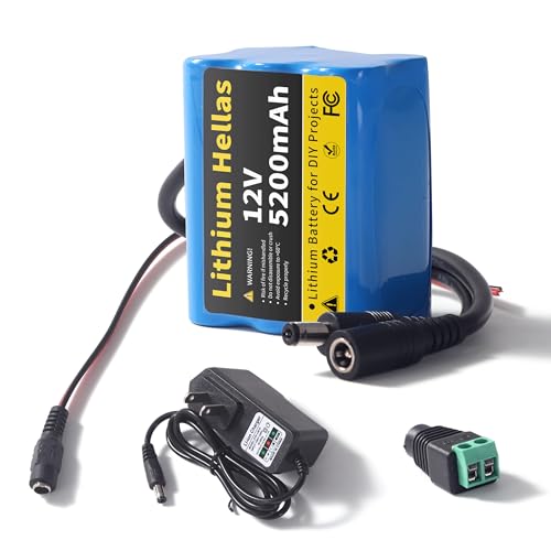 1 Pack 12V 5200mAh Lithium Battery with 12.6V 1A Charger, 12 Volt Rechargeable Battery for DIY Projects