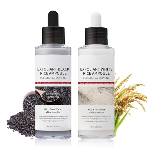 Peel Shot Glow Rice Exfoliante Ampolla Duo, Suero Facial Exfoliante Suave, Cáscara de Arroz Blanco y Negro para Exfoliar Facial, Reducir Poros, Eliminador de Espinillas, Hidratación Intensa