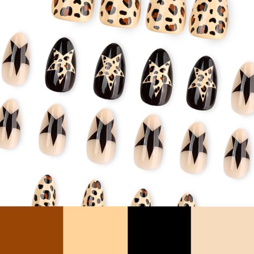 Image of Leopard Print Press on Nails Medium Almond Tortoise Shell Amber Fake Nails