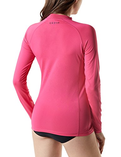 TSLA Women's UPF 50+ Rash Guard Long Sleeve, UV/Sun Protection Swim Shirts, Water Beach Surf Swimsuit Top, Coastal Tide Print(fsr24) - Magenta, Large