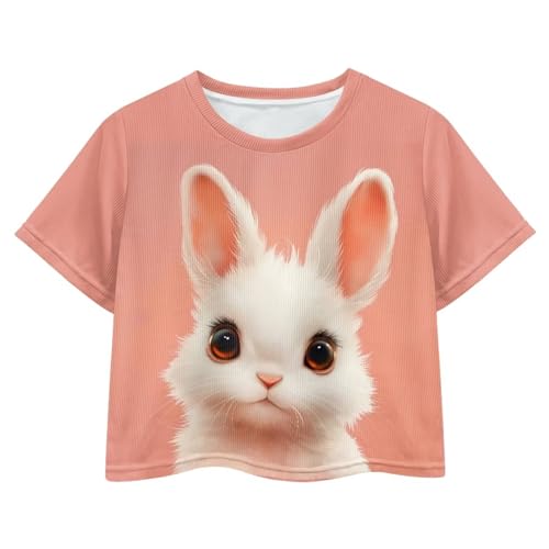 Luarisgur Rabbit Crop Tops for Kids Cute Crop Tops for Girls Size 9-10 Printed Short Sleeve Athletic Shirts Comfy Crew Neck T Shirts Little Girls Graphic Tees Summer Outfits Clothes for Teens