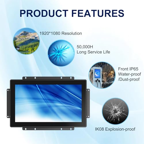 Image of 1920x1080 Industrial Touch Display, 15.6 Inch Open Frame Touch Monitor, 10-Point Multi-Touch,Plastic Front Bezel, HD-MI VGA Input, VESA Wall-Mount Installation Touch Monitor
