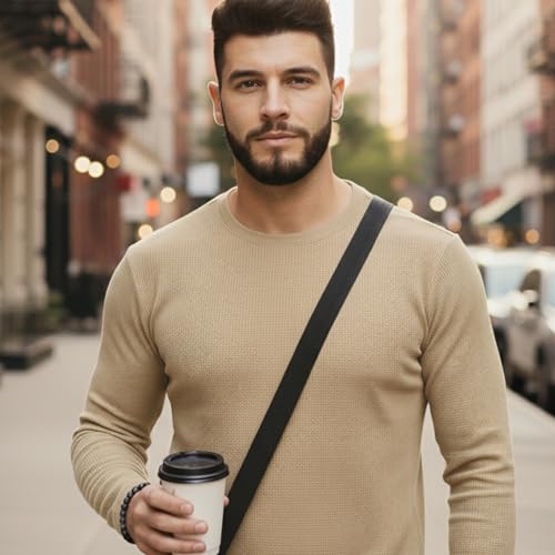 Image of Men's Cotton Round Neck Full Sleeve Pure Cotton Round Neck Regular Fit Solid Full Sleeve T-Shirt for Men & Boys Waffle Fabric t-Shirt Beige