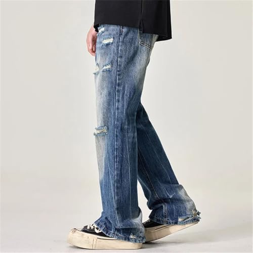 Men's Classic Ripped Striped Jeans Vintage Straight Jeans3