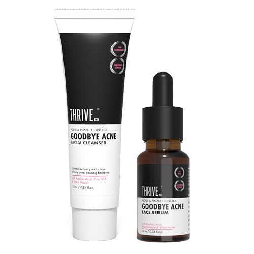 Image of ThriveCo Goodbye Acne️ Kit | Serum (10ml) & Face Wash (25ml) | Reduces Acne, Acne Marks & Sebum | With Diacnemide, Azelaic Acid, Witch Hazel & Niacinamide | Nondrying & Moisturising | Travel-Friendly