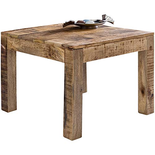 FineBuy Couchtisch Massiv-Holz 60 x 60 x 47 cm Beistelltisch Wohnzimmer, Wohnzimmertisch Klein, Ablagetisch Hellbraun Quadratisch, Holztisch Lounge-Tisch, Abstelltisch Mango Naturholz