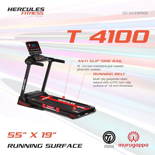 Image of Hercules Fitness | T 4100 4.0 HP DC Motorized Treadmill Home Use | 15% Automatic Motorized Incline | Home Cardio | Max Speed 18 Km /Hr | Max User Weight 125Kg | Free Installation Assistance