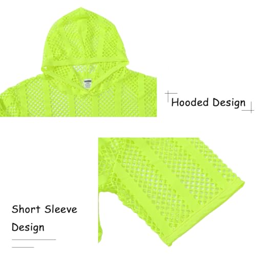 Men's Sexy See Through Fishnet Hoodies Short Sleeve T-Shirt Sheer Mesh Pullover2