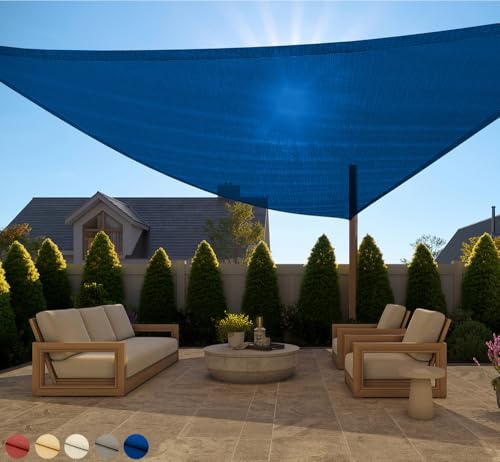 GORILLA GRIP Heavy Duty Sun Shade, UV Protection Fade Tear and Rust Resistant Triangle Sunshade Canopy, Curved Edges Blocks Sunlight, Breathable Sail, Outdoor Patio, Lawn Garden, 16x16x16, Blue